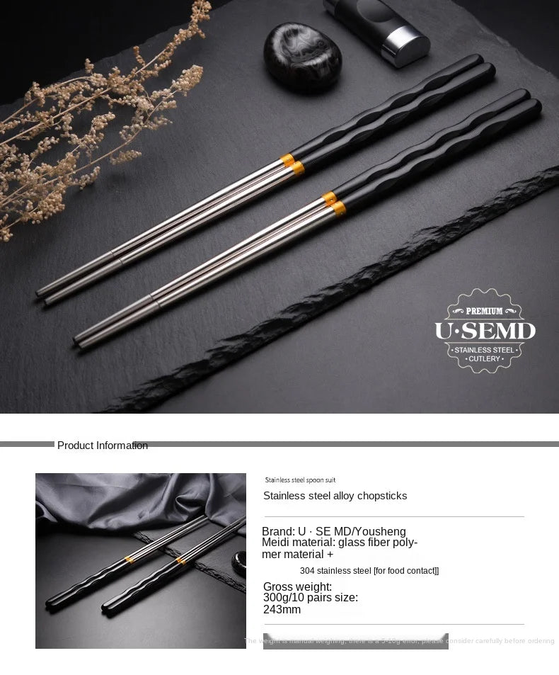 5Pairs /Set  Reusable Non-Slip Stainless Steel Chopsticks Tableware Dinning Japanese Chopstick Sushi Food Sticks