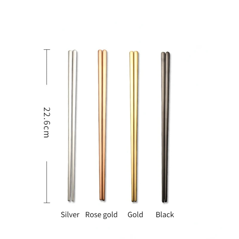 1 pair Korean Stainless Steel Solid Flat Chopsticks Titanium Gold Japanese Sushi Chop Sticks Kitchen Dinnerware Tools