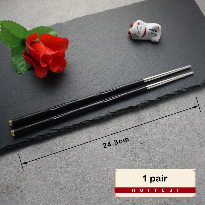 High-end Japanese Stainless Steel Chopsticks Set Metal Non-slip Steel Chopstick Reusable Food Sushi Sticks Kitchen Tools