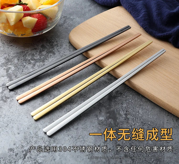 1 pair Korean Stainless Steel Solid Flat Chopsticks Titanium Gold Japanese Sushi Chop Sticks Kitchen Dinnerware Tools