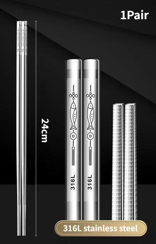 Korean Chopsticks 316L Stainless Steel Non-Slip Sushi Metal Laser Engraving Chop Sticks Tableware