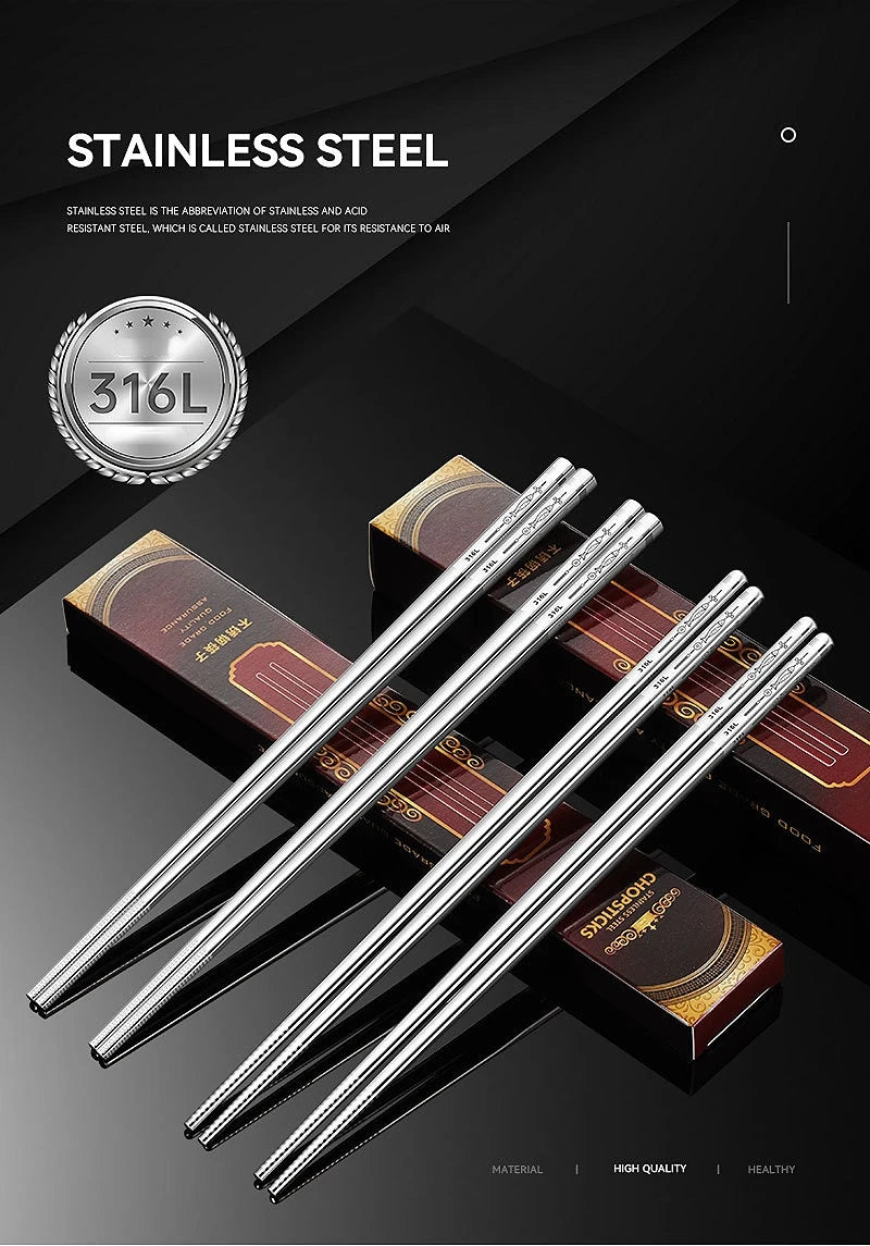 Korean Chopsticks 316L Stainless Steel Non-Slip Sushi Metal Laser Engraving Chop Sticks Tableware