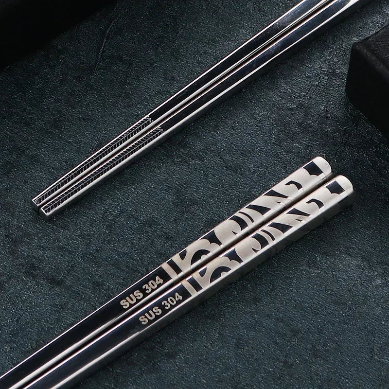 304 Stainless Steel Dragon Fish Chopsticks Long Non-Slip Alloy Sushi Chop Sticks Set Gifts Tableware