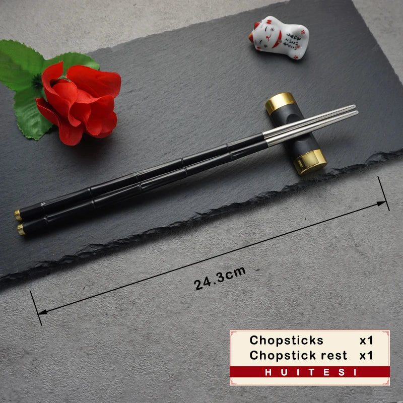 High-end Japanese Stainless Steel Chopsticks Set Metal Non-slip Steel Chopstick Reusable Food Sushi Sticks Kitchen Tools