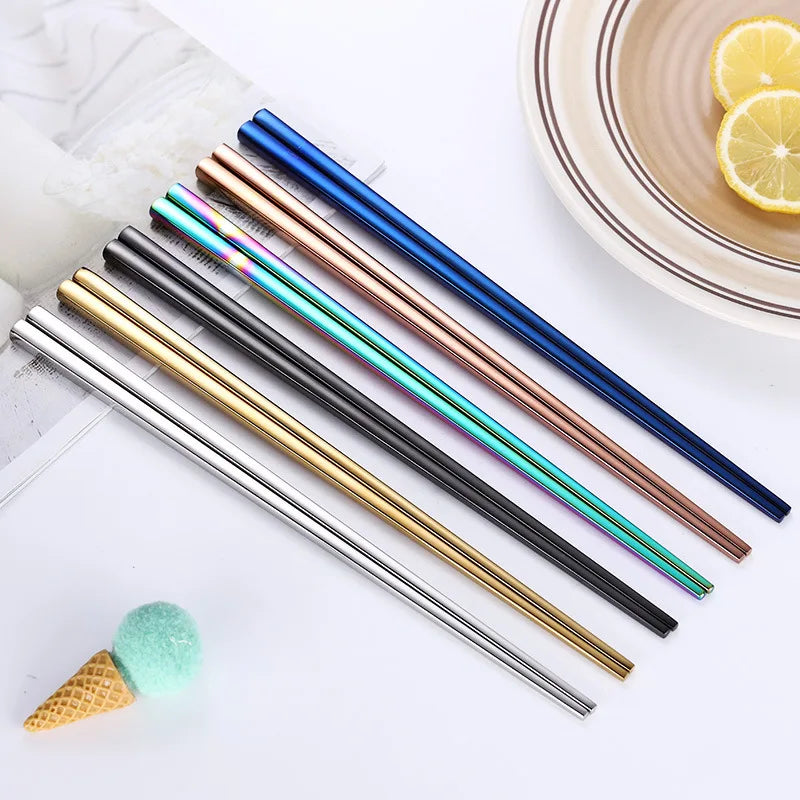 5 Pairs Metal Chopsticks, Reusable Chopsticks Dishwasher Safe, Stainless Steel Chopstick for Japanese Chinese Korean, Dinner Set