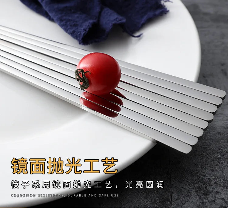 1 pair Korean Stainless Steel Solid Flat Chopsticks Titanium Gold Japanese Sushi Chop Sticks Kitchen Dinnerware Tools