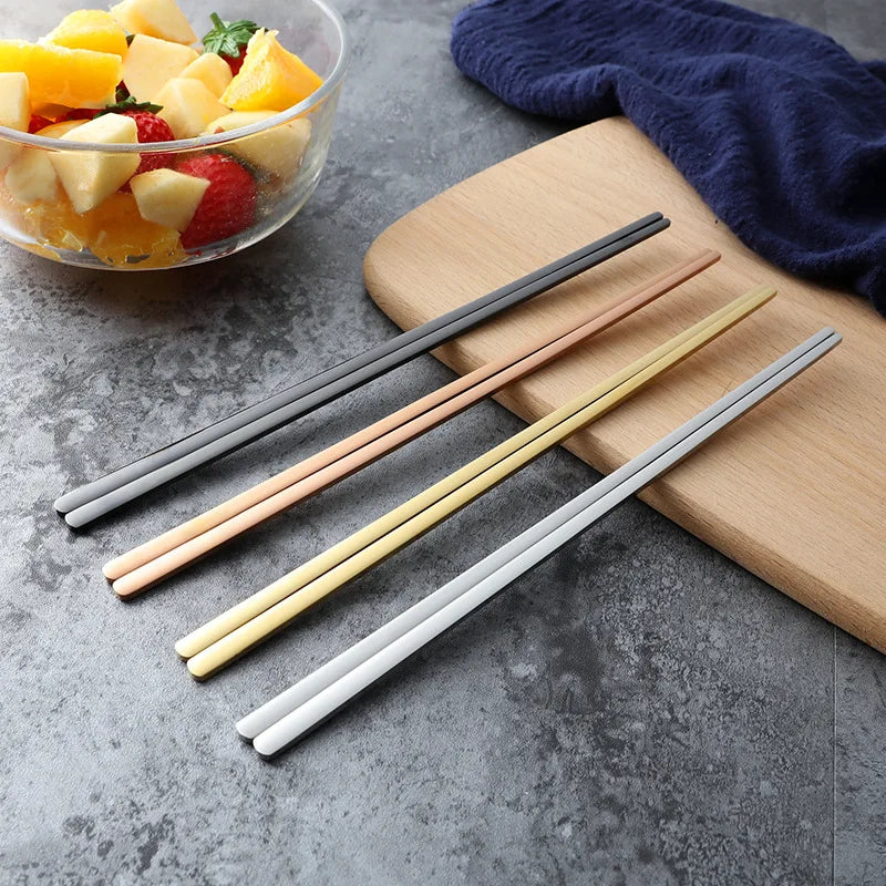 1 pair Korean Stainless Steel Solid Flat Chopsticks Titanium Gold Japanese Sushi Chop Sticks Kitchen Dinnerware Tools