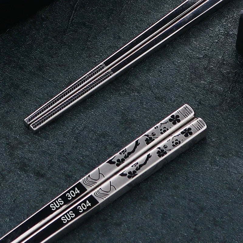 304 Stainless Steel Dragon Fish Chopsticks Long Non-Slip Alloy Sushi Chop Sticks Set Gifts Tableware