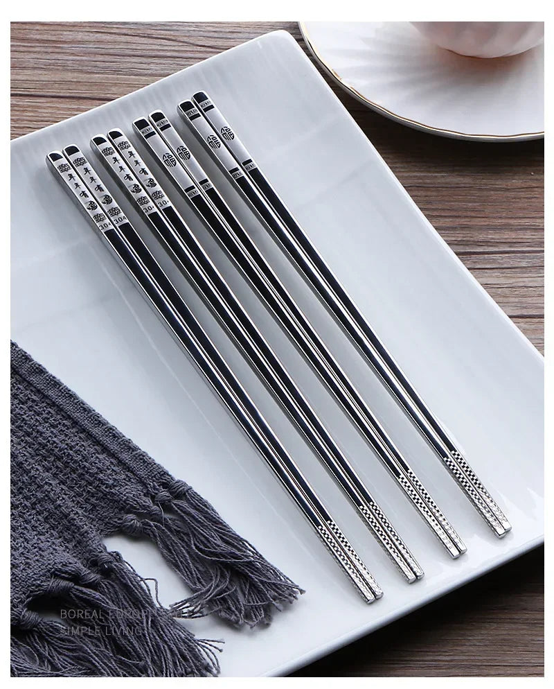 304 Stainless Steel Dragon Fish Chopsticks Long Non-Slip Alloy Sushi Chop Sticks Set Gifts Tableware