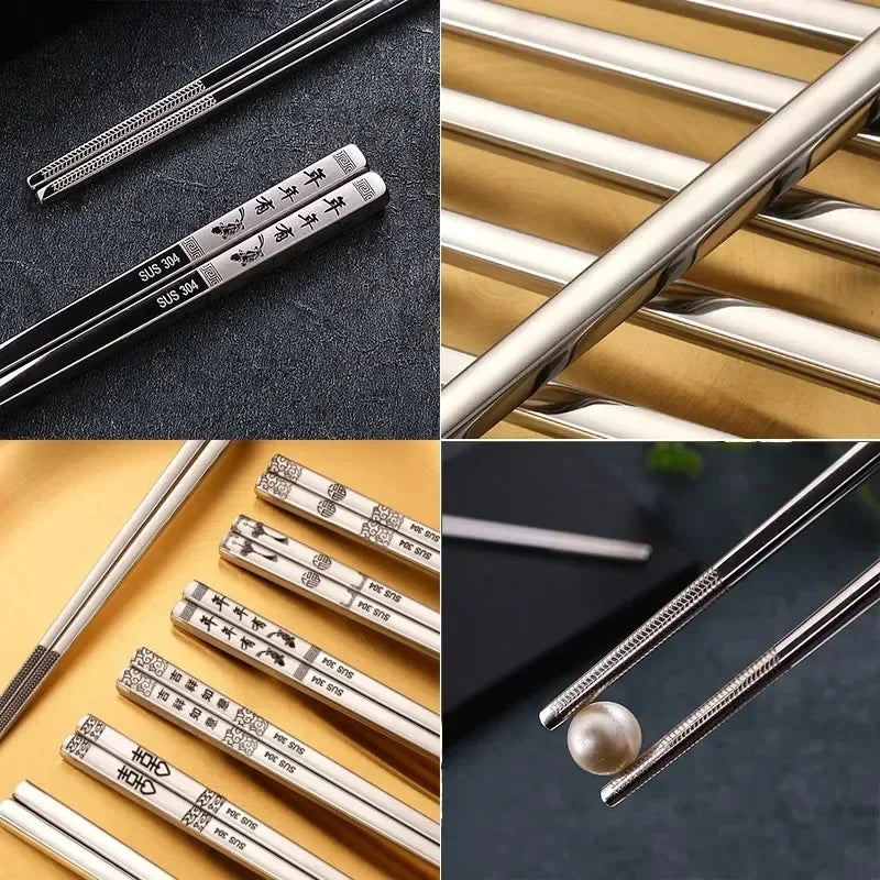 304 Stainless Steel Dragon Fish Chopsticks Long Non-Slip Alloy Sushi Chop Sticks Set Gifts Tableware