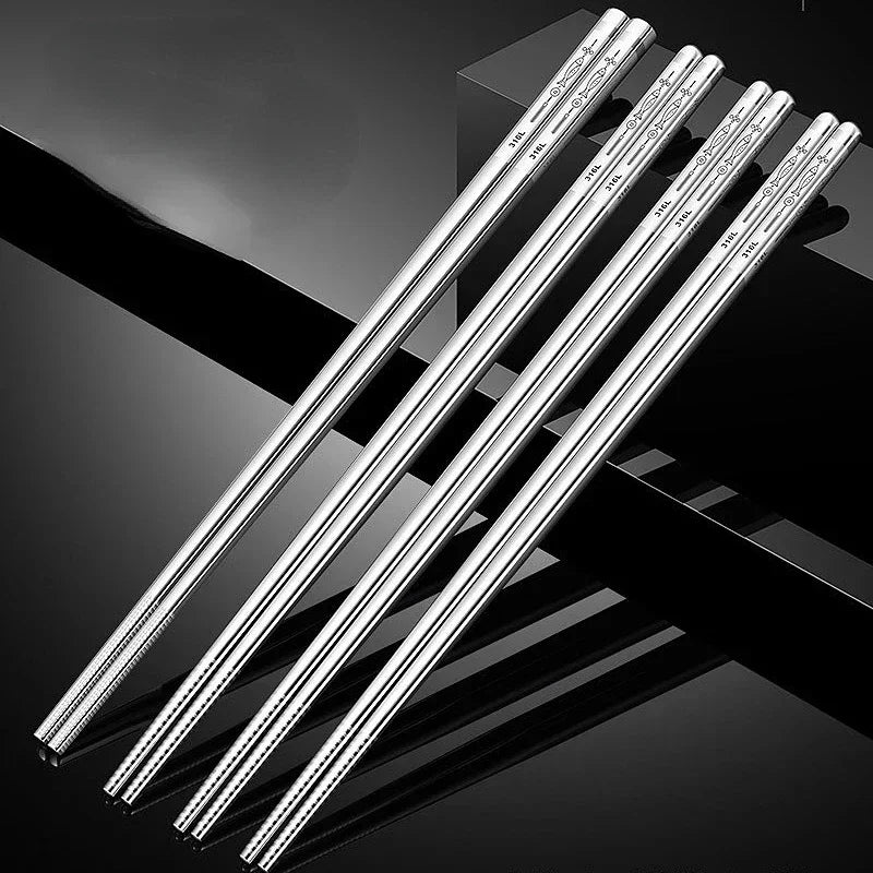 Korean Chopsticks 316L Stainless Steel Non-Slip Sushi Metal Laser Engraving Chop Sticks Tableware