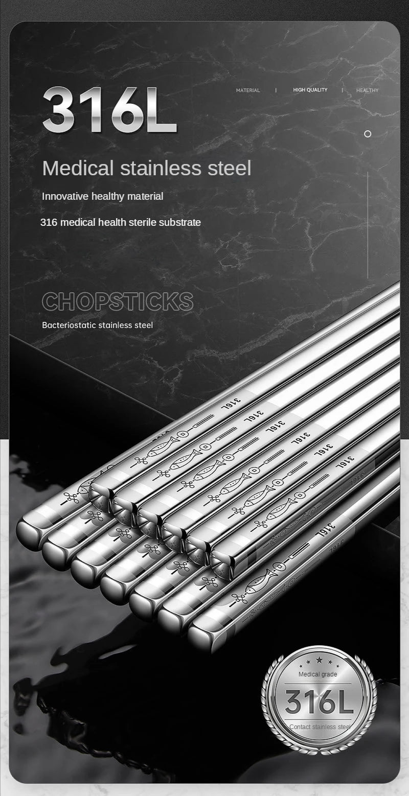 Korean Chopsticks 316L Stainless Steel Non-Slip Sushi Metal Laser Engraving Chop Sticks Tableware