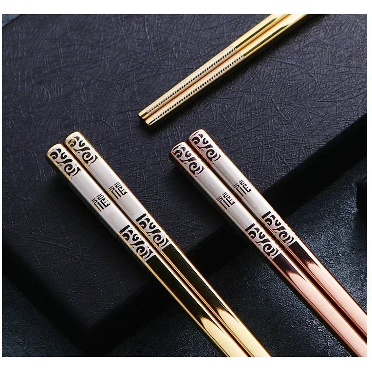 5 or 2 Pairs/304 Stainless Steel Chopsticks Reusable Non Slip Chopsticks Dishwasher safe for Food Sushi Sticks Kitchen Tableware