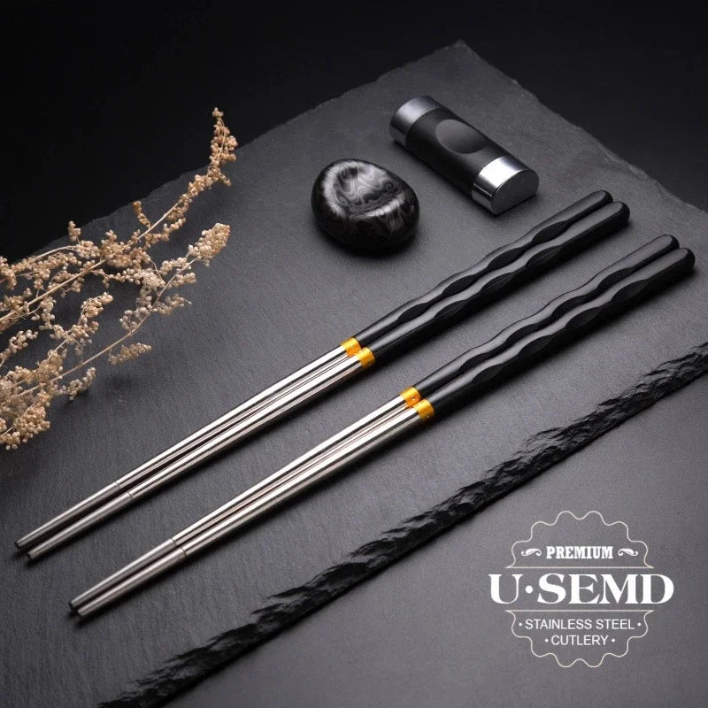 5Pairs /Set  Reusable Non-Slip Stainless Steel Chopsticks Tableware Dinning Japanese Chopstick Sushi Food Sticks