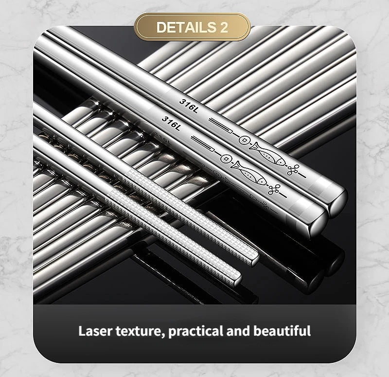 Korean Chopsticks 316L Stainless Steel Non-Slip Sushi Metal Laser Engraving Chop Sticks Tableware