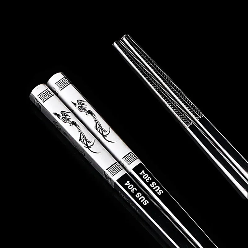 304 Stainless Steel Dragon Fish Chopsticks Long Non-Slip Alloy Sushi Chop Sticks Set Gifts Tableware