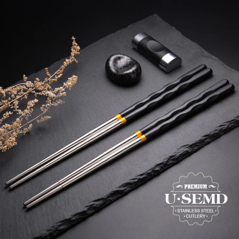 1 Pair Stainless Steel Chopsticks Japanese Wand Metal Food Sticks Korean Sushi Noodles Chopsticks Reusable Food Stick