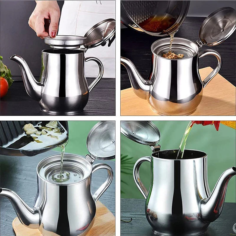 Cooking Oil Filter Pot Container Oil Separator Bottle Stainless Steel Storage Pot Oil Tank With Filter Mesh Kitchen Household