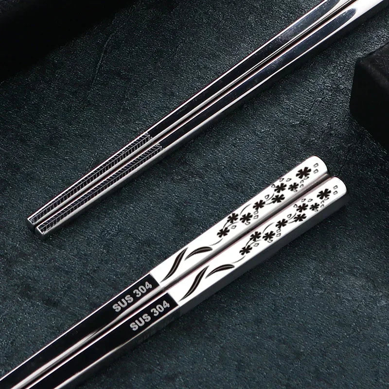 304 Stainless Steel Dragon Fish Chopsticks Long Non-Slip Alloy Sushi Chop Sticks Set Gifts Tableware