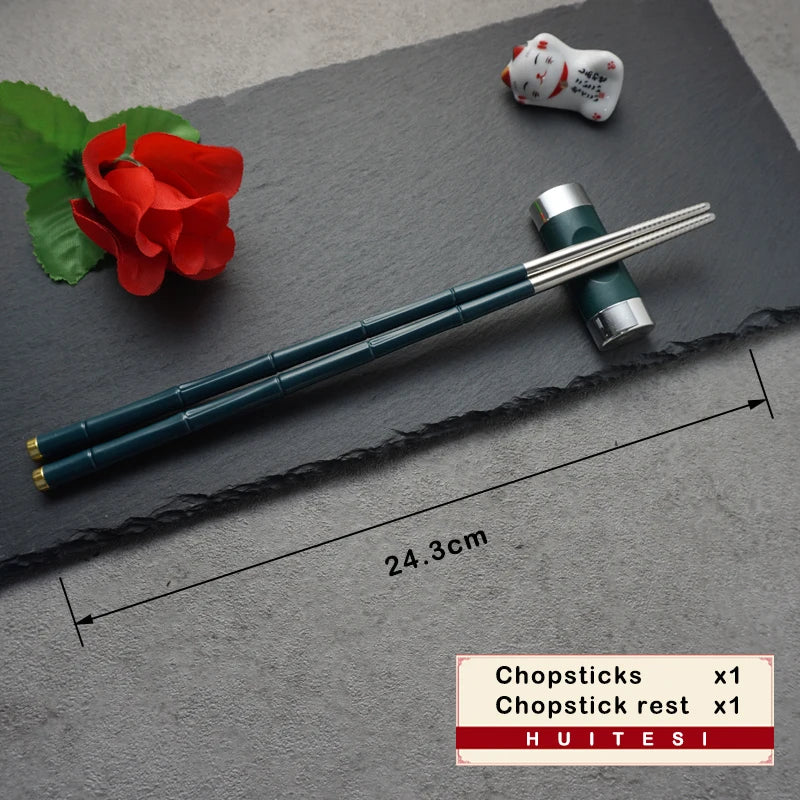 High-end Japanese Stainless Steel Chopsticks Set Metal Non-slip Steel Chopstick Reusable Food Sushi Sticks Kitchen Tools