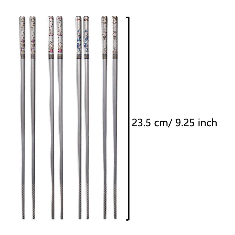 2 Pairs Reusable Premium 304 Stainless Steel Chopsticks, Japanese Elegant Lucky Titanium Plated Laser Engraved Metal Chop stick