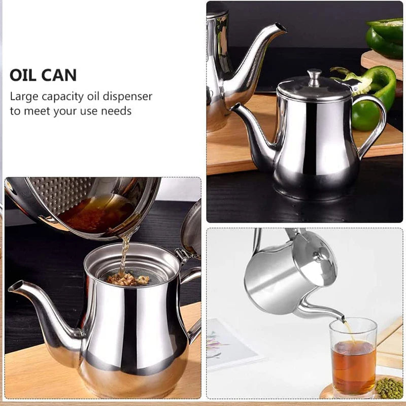 Cooking Oil Filter Pot Container Oil Separator Bottle Stainless Steel Storage Pot Oil Tank With Filter Mesh Kitchen Household